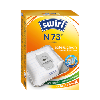 Swirl Staubbeutel N73 EcoPor Filter, 45 % Recycling, 4 Stück Produktbild, Vorderseite der Verpackung